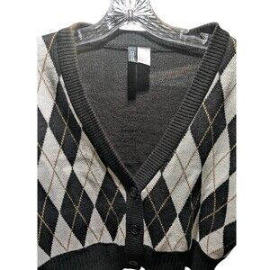 Divided HM Cropped Cardigan Sweater Womens Size M  Argyle Preppy Collegiate
